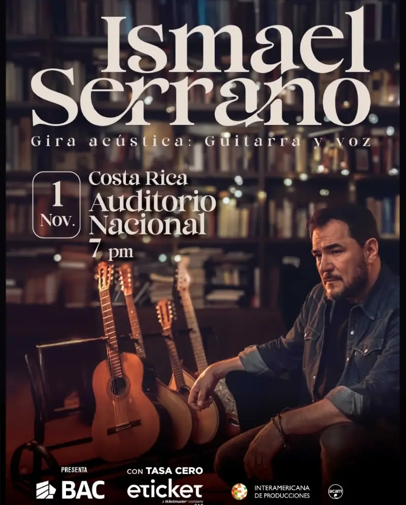 Que hacer hoy en Costa Rica: Ismael Serrano llega a Costa Rica con su gira acústica de guitarra y voz este 1 de noviembre en el Auditorio Nacional.