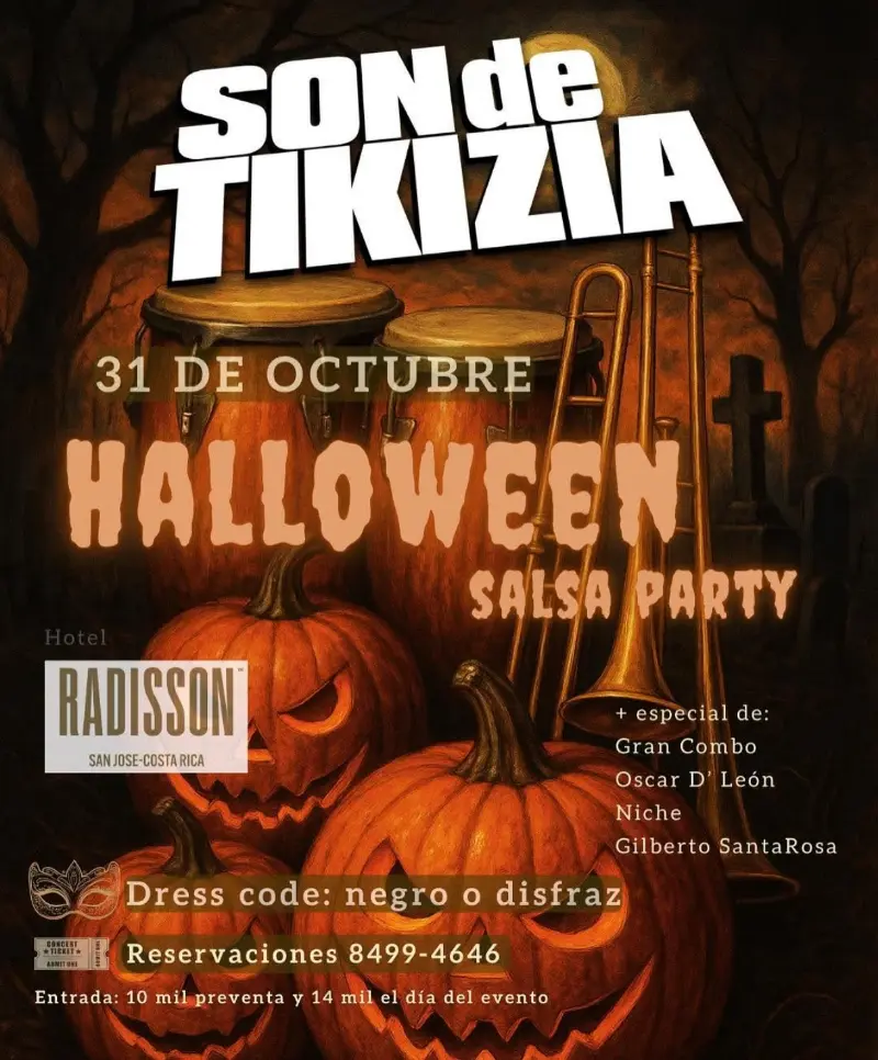 Que hacer hoy en Costa Rica: Gran fiesta de Halloween en el Hotel Radisson con Son de Tikizia y especiales de salsa.