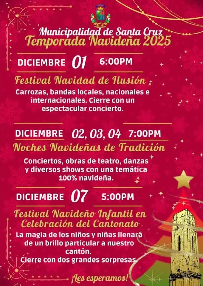 Que hacer hoy en Costa Rica: La Municipalidad de Santa Cruz trae una temporada llena de magia con desfiles, conciertos, teatro, danzas y festivales navideños.
