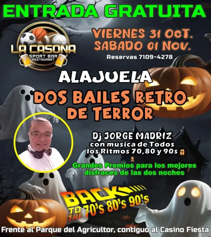Que hacer hoy en Costa Rica: Dos noches de fiesta con DJ Jorge Madriz y los mejores éxitos de los 70s, 80s y 90s. ¡Entrada gratuita y premios para los mejores disfraces!