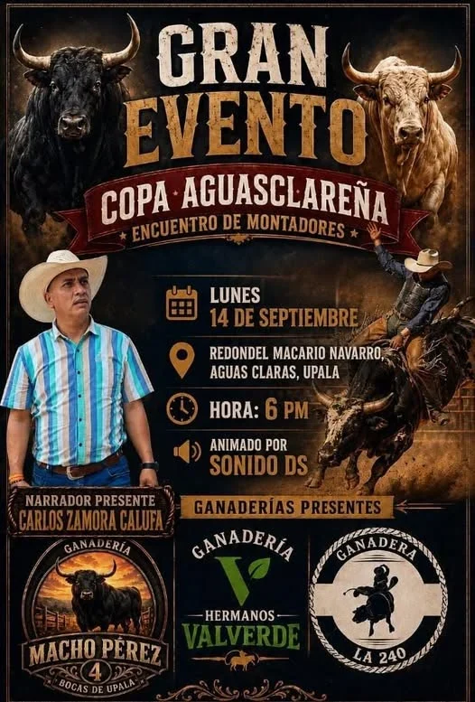Evento de toros con montadores en la Plaza de Toros Macario Navarro Ruiz en Upala.