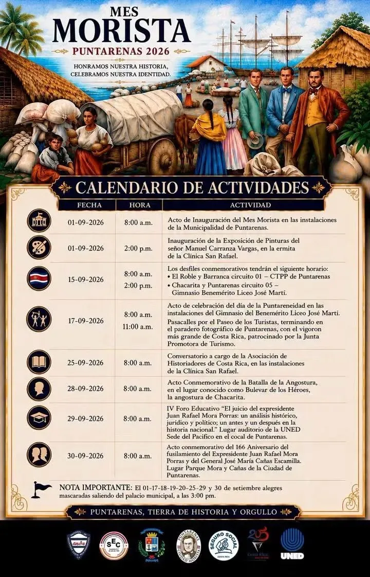 Actividades para honrar la historia y celebrar la identidad de Puntarenas durante septiembre.