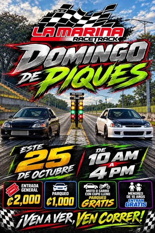 Carreras de piques y exhibición de aceleración en La Marina Racetrack este domingo 25 de octubre; entrada general ₡2.000.
