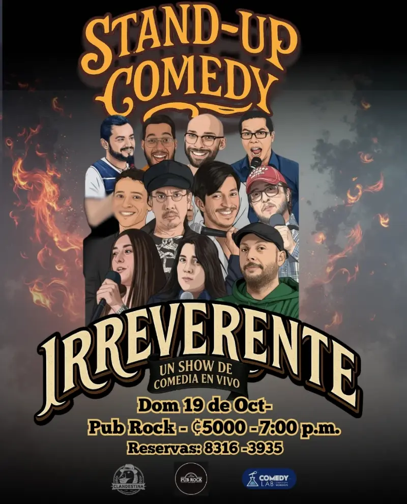 Que hacer hoy en Costa Rica: Un show de comedia en vivo sin filtros ni miedo, este 19 de octubre en Pub Rock San Pedro. Entrada ₡5000.
