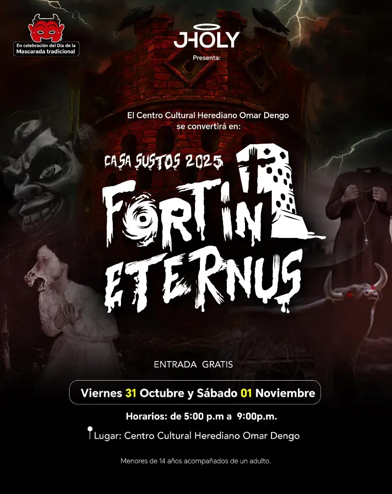 Que hacer hoy en Costa Rica: El Centro Cultural Herediano Omar Dengo se transforma en una experiencia aterradora con la Casa de Sustos 'Fortín Eternus'. Entrada gratis.