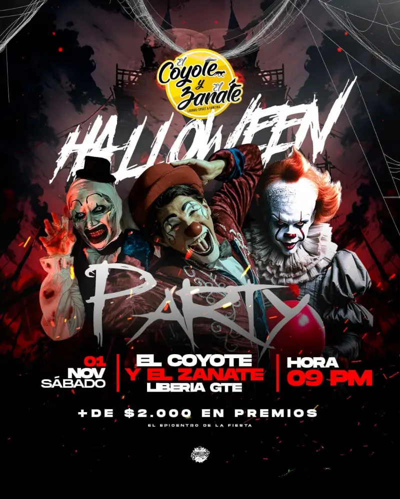 Que hacer hoy en Costa Rica: La noche más terrorífica llega a Liberia con premios, disfraces y mucha fiesta en El Coyote & El Zanate.