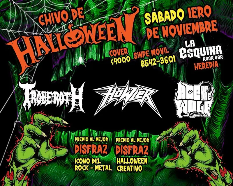 Que hacer hoy en Costa Rica: Noche de rock y metal con disfraces, premios y presentaciones en vivo en Heredia.