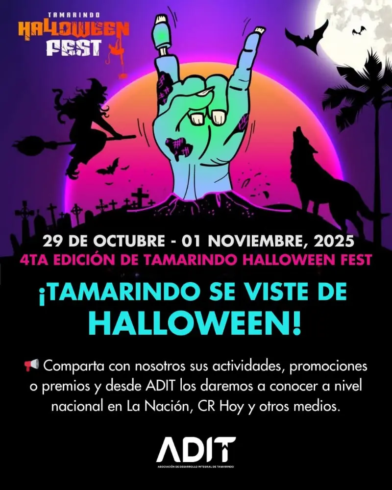 Que hacer hoy en Costa Rica: Del 29 de octubre al 1 de noviembre, Tamarindo celebra su 4ta edición del Halloween Fest con actividades, arte, surf, gastronomía y diversión para toda la familia.