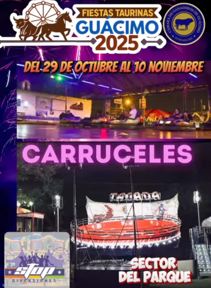 Que hacer hoy en Costa Rica: Del 29 de octubre al 10 de noviembre, Guácimo celebra sus fiestas taurinas con juegos mecánicos, música y ambiente familiar.