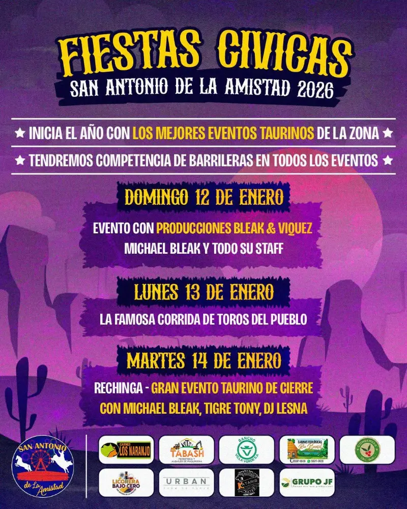 Que hacer hoy en Costa Rica: Del 12 al 14 de enero, viví tres días de emoción, música y montas en San Antonio de la Amistad.