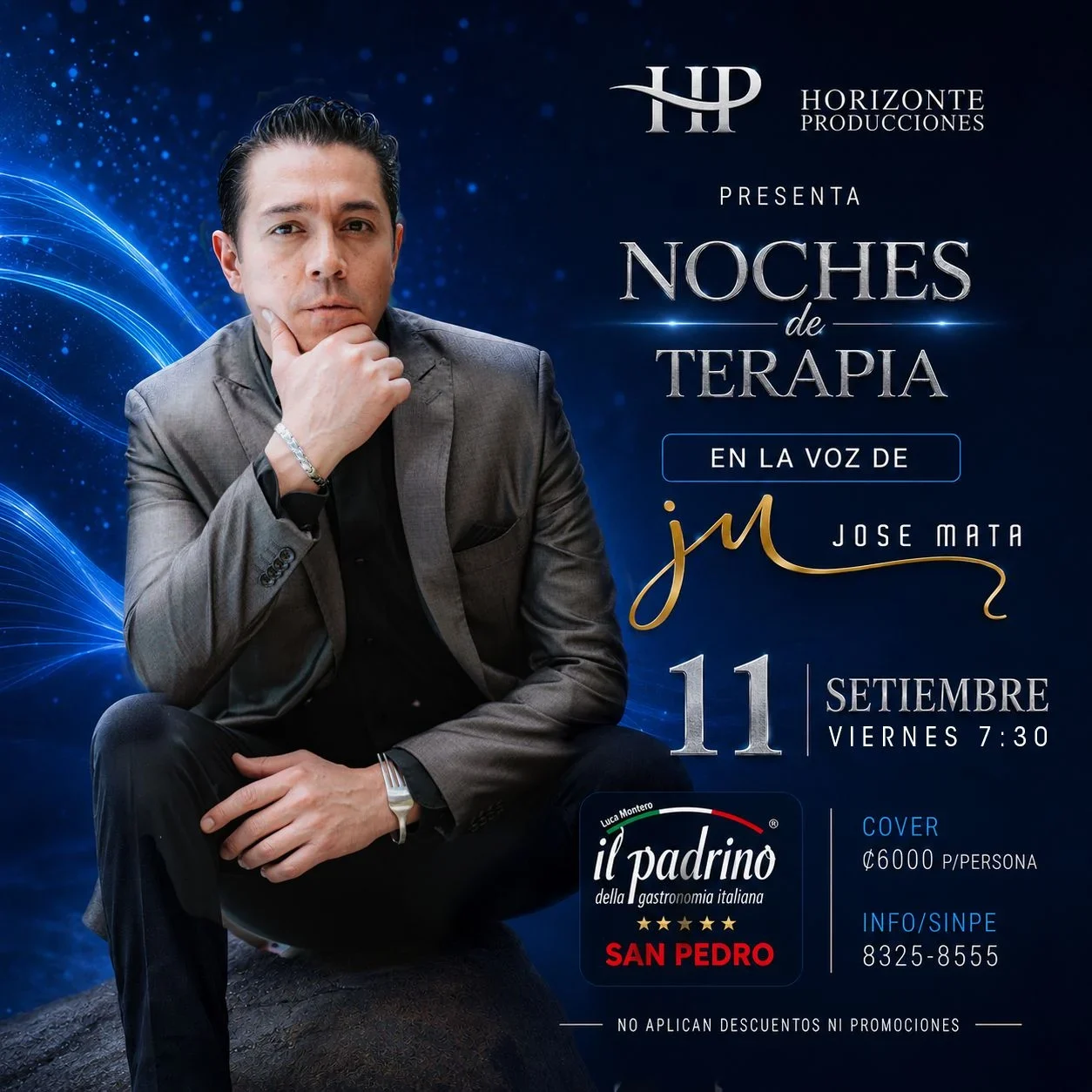 Concierto de Noches de Terapia con Jose Mata en Il Padrino San Pedro el 11 de septiembre.