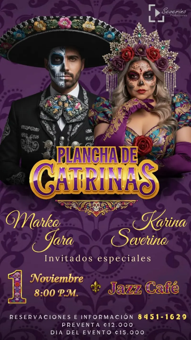 Que hacer hoy en Costa Rica: Celebra el Día de Muertos con Karina Severino y Marko Jara en un show lleno de música mexicana, cultura y emoción. 🌼🎶