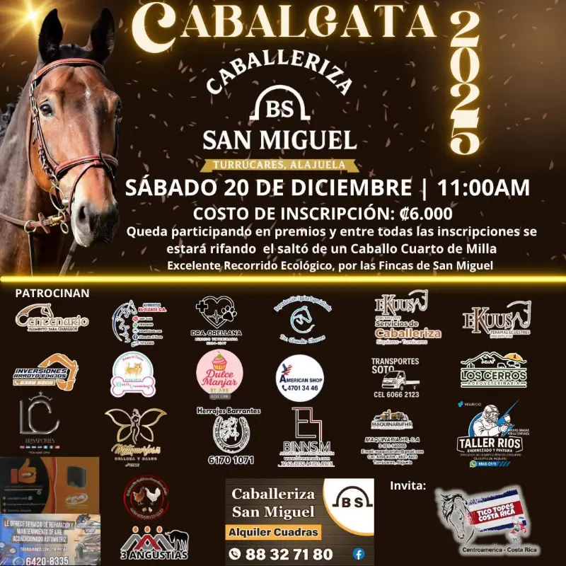 Que hacer hoy en Costa Rica: Una gran cabalgata con recorrido ecológico por las fincas de San Miguel, premios y rifa de un caballo Cuarto de Milla. 🤠🇨🇷