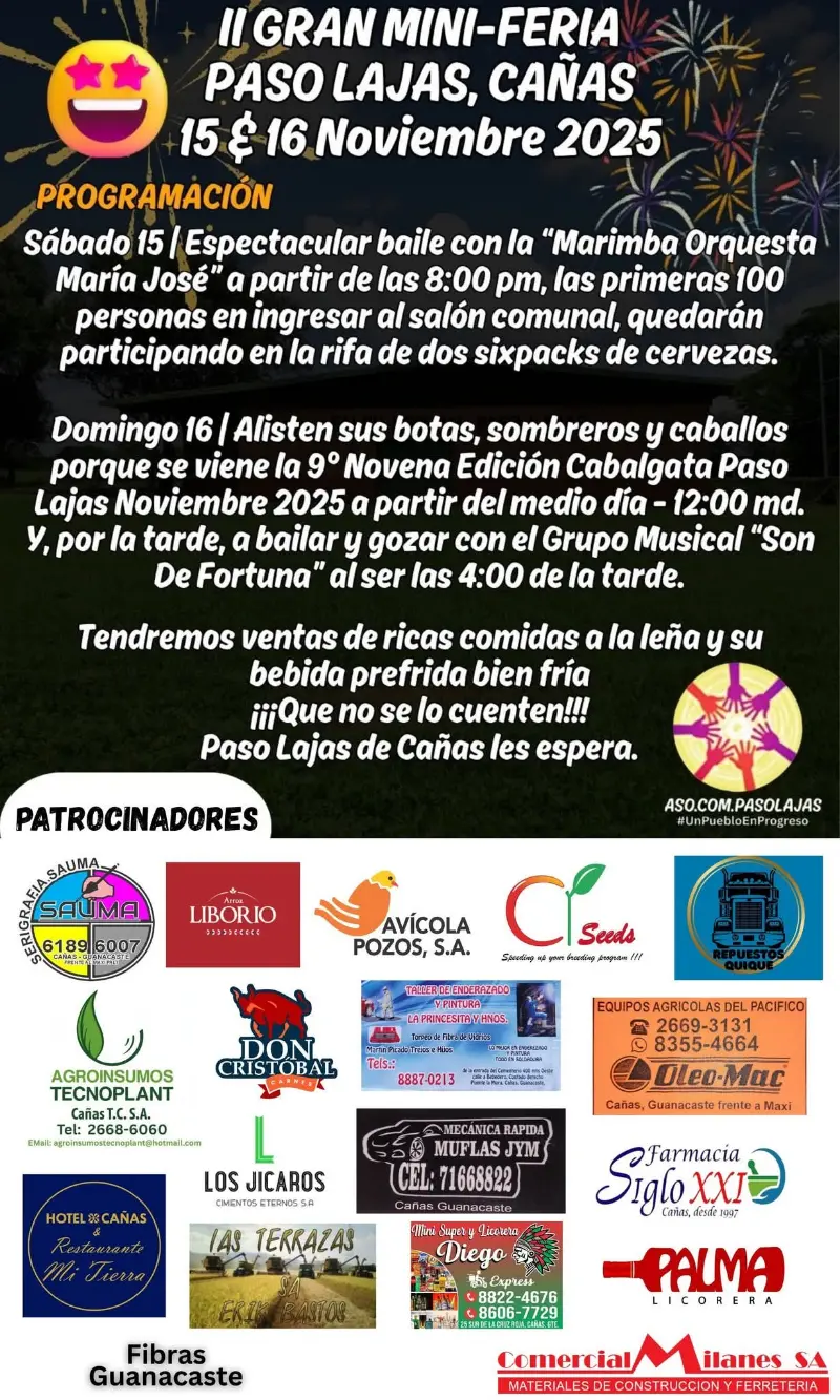 Que hacer hoy en Costa Rica: El 15 y 16 de noviembre viví dos días de fiesta con música, baile, caballos y diversión en Paso Lajas de Cañas.