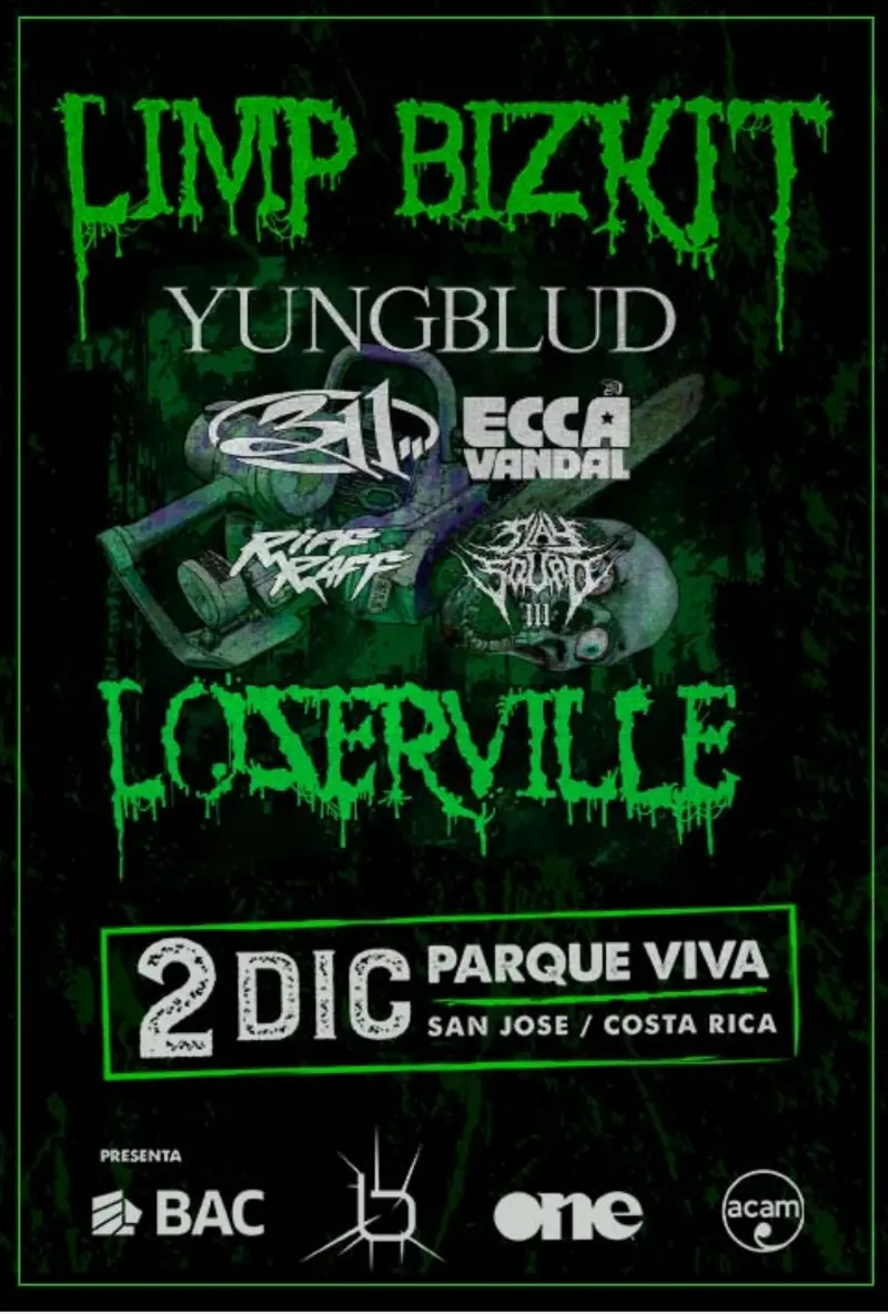 Que hacer hoy en Costa Rica: El 2 de diciembre, Parque Viva se sacude con Limp Bizkit, Yungblud, 311, Ecca Vandal y más en el festival Loserville.