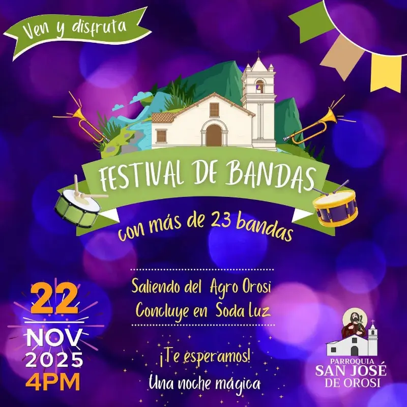 Que hacer hoy en Costa Rica: Del 14 al 23 de noviembre, Orosi celebra las Fiestas del Valle con ferias, música, bingo, comidas típicas y el gran Festival de Bandas con más de 23 agrupaciones.