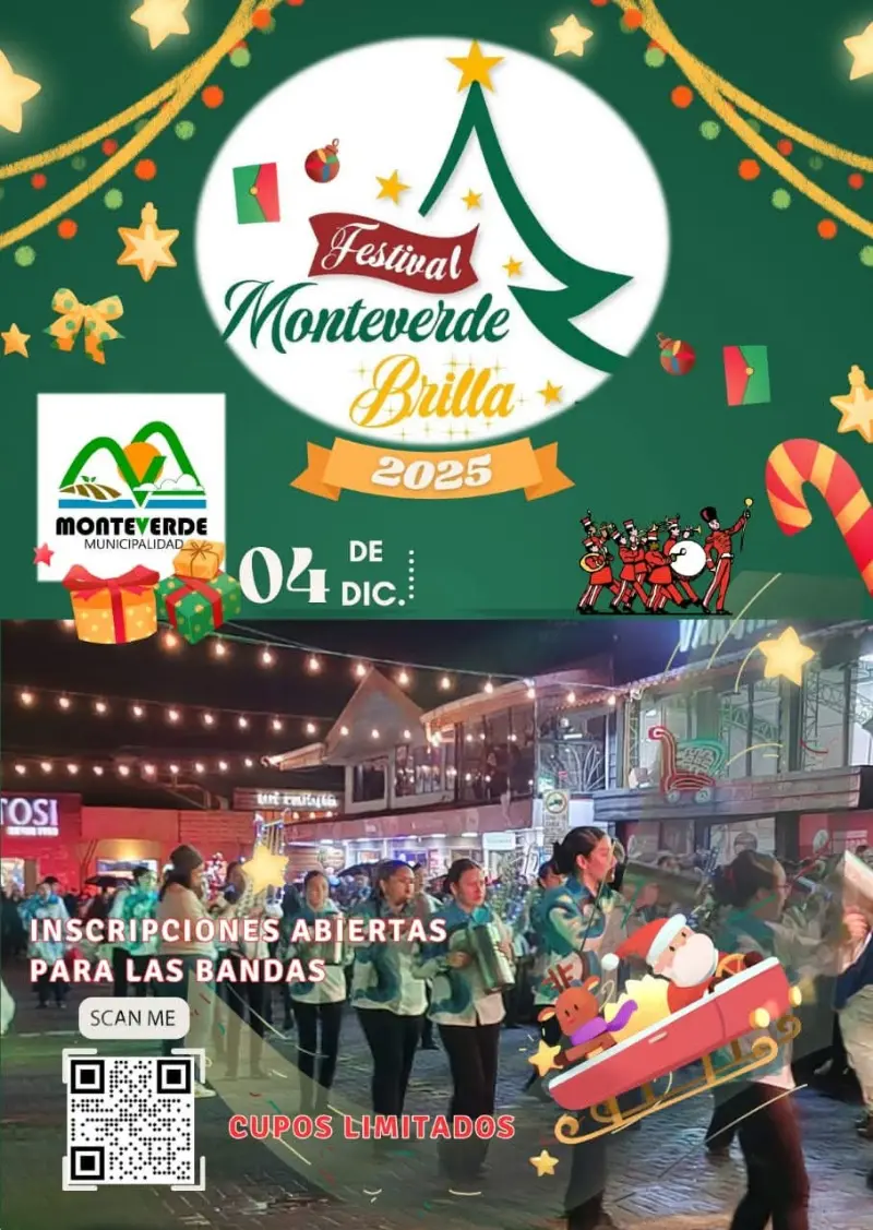 Que hacer hoy en Costa Rica: Monteverde se llena de luz, música y espíritu navideño con el tradicional desfile de bandas.