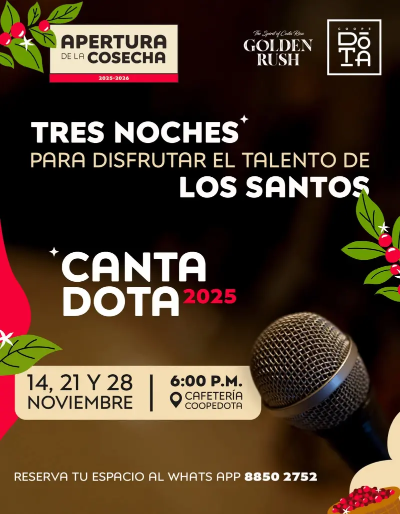 Que hacer hoy en Costa Rica: Tres noches para disfrutar del talento musical de Los Santos en la Cafetería Coopedota.
