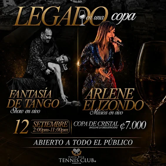 Celebración de los 125 años del Costa Rica Tennis Club con vino, música en vivo y espectáculo de tango.