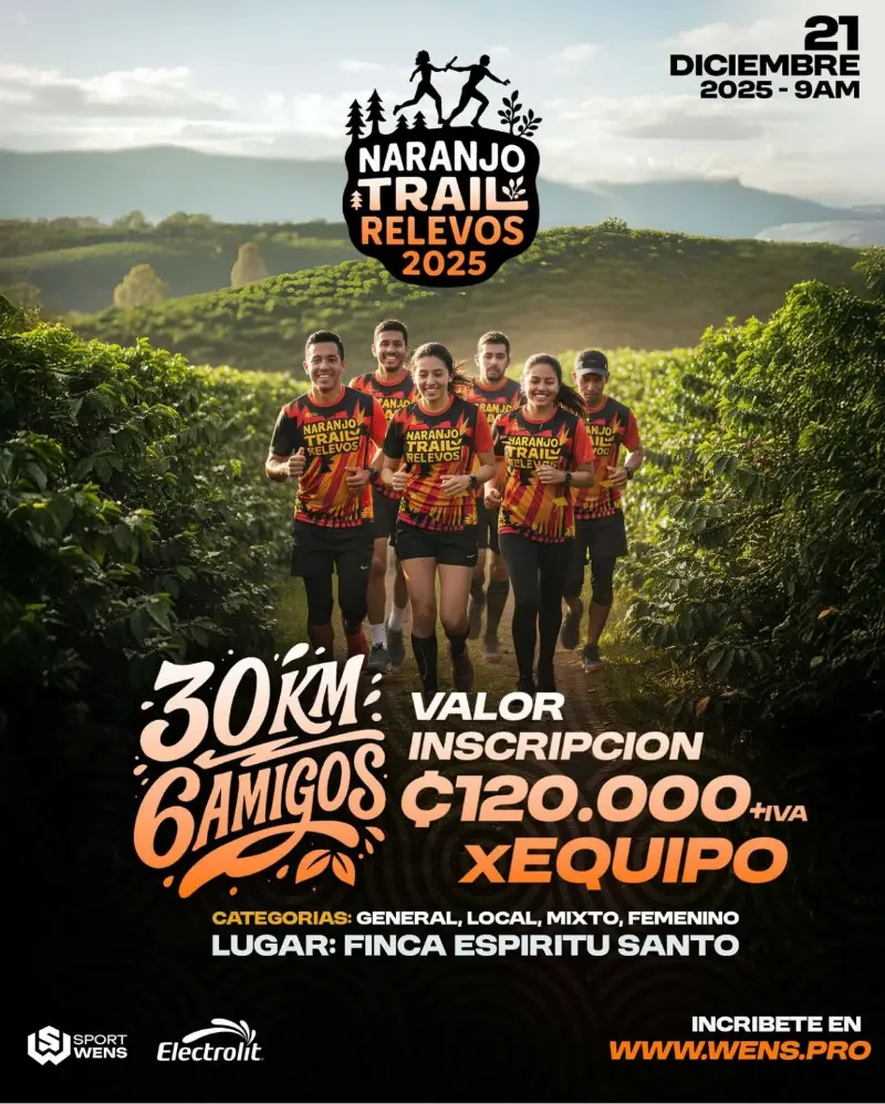 Que hacer hoy en Costa Rica: El 21 de diciembre viví la emoción del Naranjo Trail Relevos 2025, una carrera por equipos en medio de los cafetales y montañas de Naranjo.