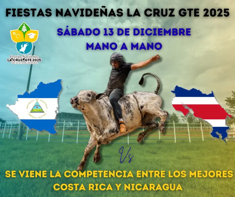 Que hacer hoy en Costa Rica: Del 11 al 14 de diciembre La Cruz de Guanacaste celebra sus Festejos Navideños con emocionantes corridas de toros y la competencia Costa Rica vs Nicaragua.