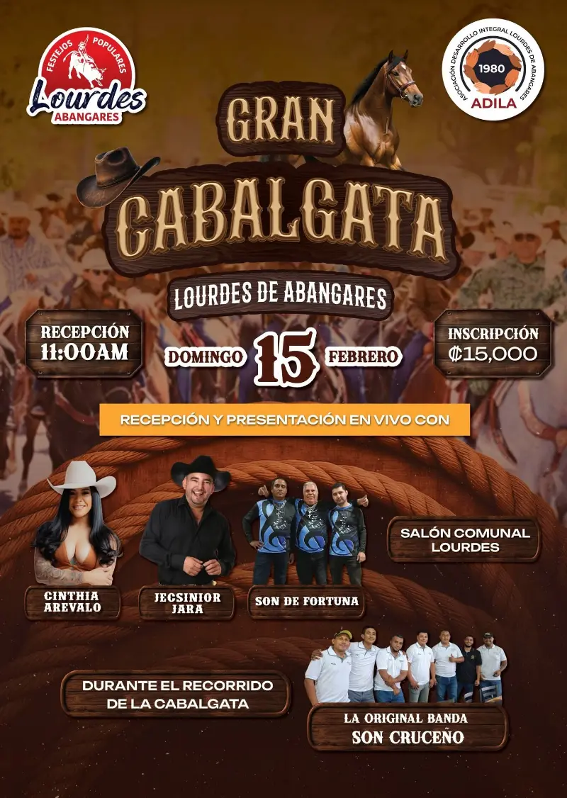 Que hacer hoy en Costa Rica: La tradicional cabalgata de Lourdes de Abangares regresa con música en vivo, ambiente familiar y toda la alegría de las fiestas populares.