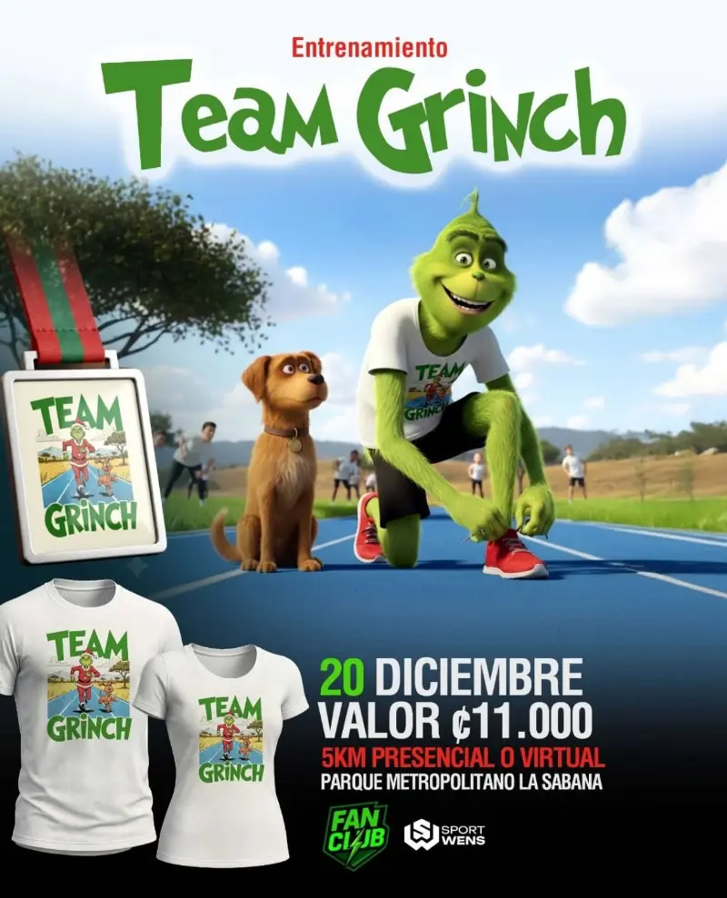 Que hacer hoy en Costa Rica: Un entrenamiento temático de 5 km inspirado en el Grinch, ideal para cerrar el año con energía y diversión.