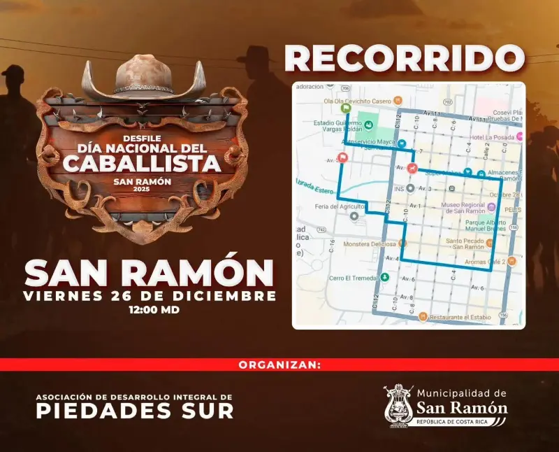 Que hacer hoy en Costa Rica: El 26 de diciembre se realizará el Desfile del Día Nacional del Caballista 2025 en San Ramón a partir del mediodía.