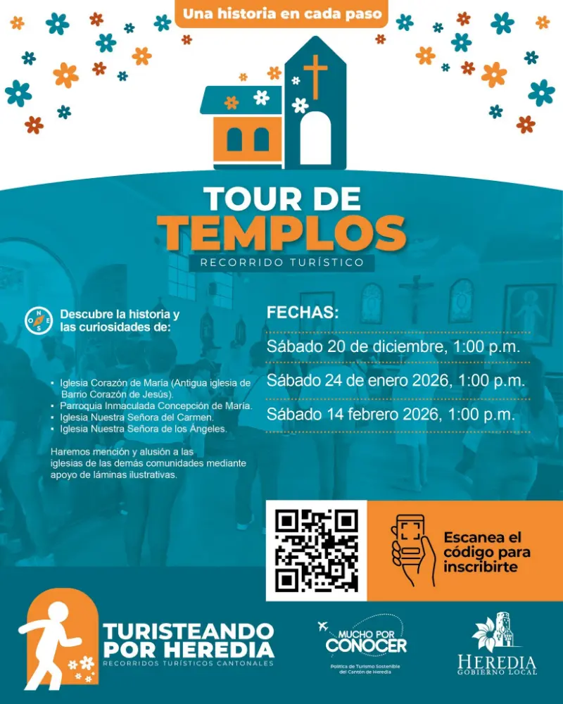 Que hacer hoy en Costa Rica: Recorrido guiado gratuito por los templos históricos de Heredia el 20 de diciembre a la 1:00 p.m.