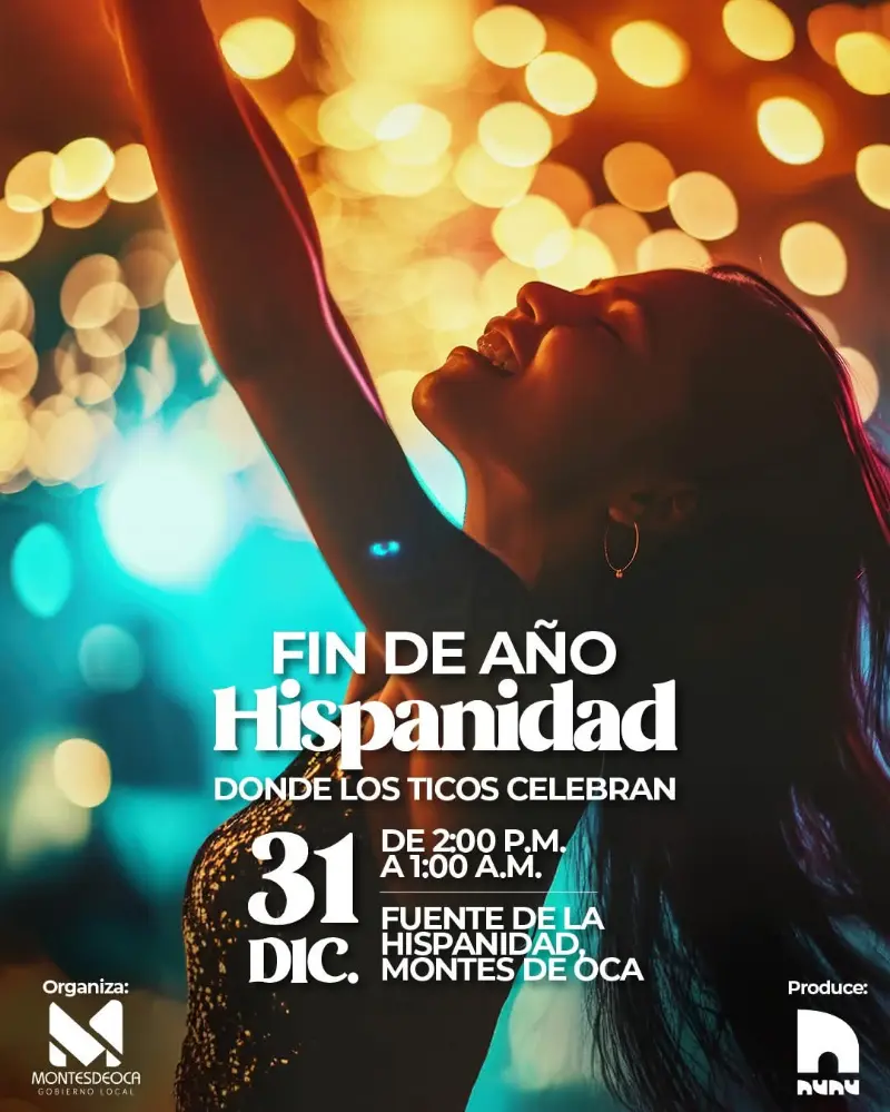 Que hacer hoy en Costa Rica: Celebración gratuita de fin de año en la Fuente de la Hispanidad el 31 de diciembre.