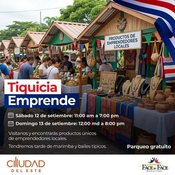 Celebración de Fiestas Patrias con productos locales, talleres patrióticos y tarde de folclor en Ciudad del Este.