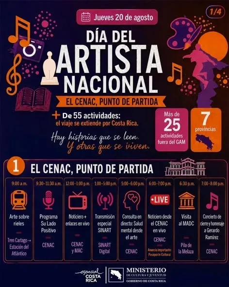 Celebra el arte en Costa Rica con más de 55 actividades en 7 provincias, desde música hasta talleres.