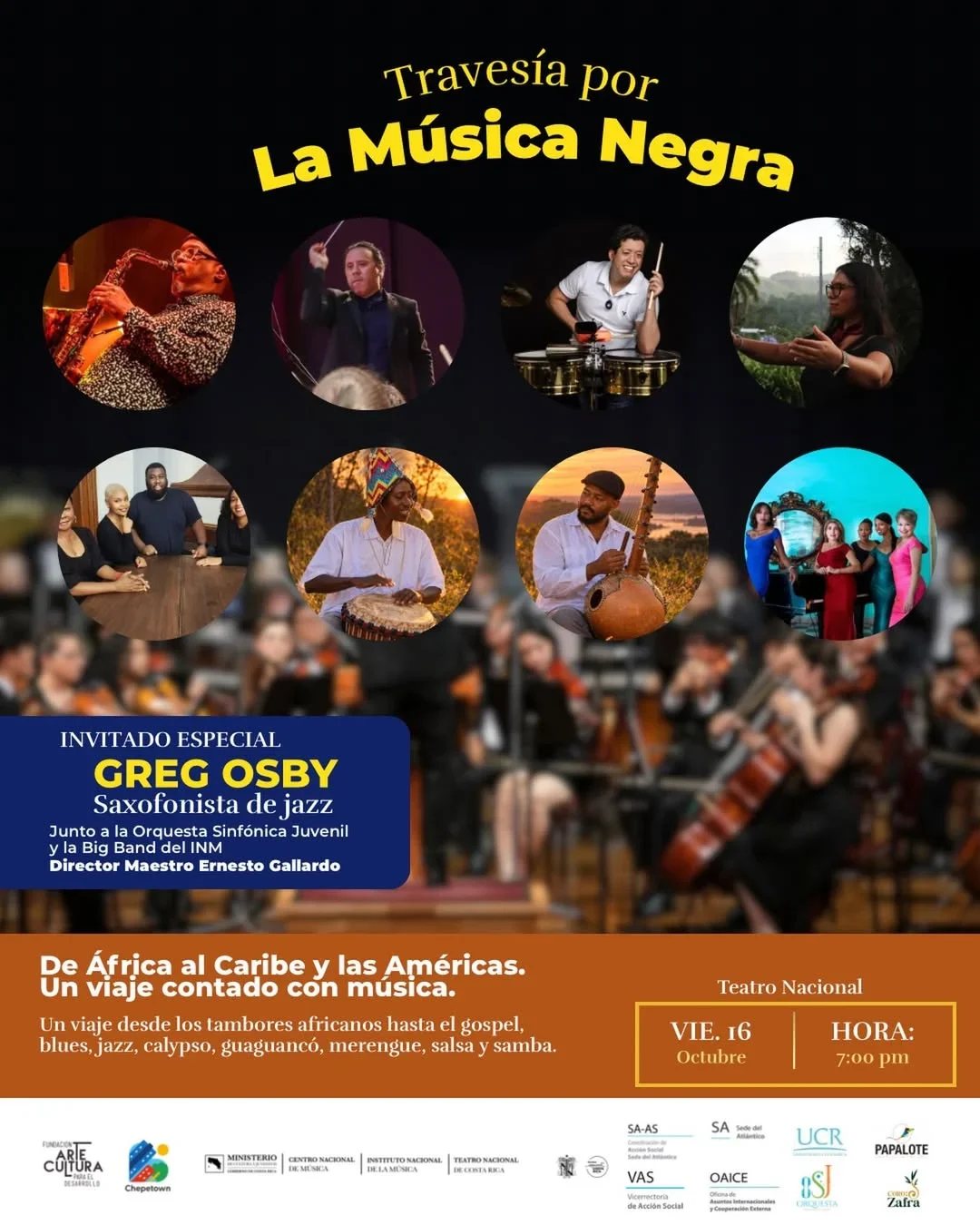 Concierto en el Teatro Nacional que conecta África con el Caribe y las Américas a través de diversos ritmos de la música negra.