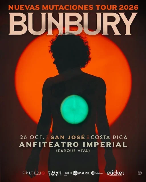 Concierto de Bunbury en el Anfiteatro Imperial de Parque Viva, San José, el 26 de octubre de 2026.