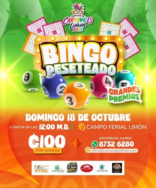 Disfruta del Bingo Peseteado con grandes premios en el Campo Ferial de Limón el 18 de octubre a las 12:00 m.d.
