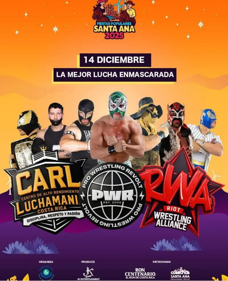 Que hacer hoy en Costa Rica: Espectáculo de lucha libre enmascarada el 14 de diciembre en las Fiestas Populares Santa Ana 2025.
