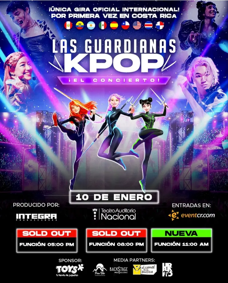 Que hacer hoy en Costa Rica: Concierto oficial internacional de Las Guardianas KPOP con nueva función el 10 de enero en el Teatro Auditorio Nacional.