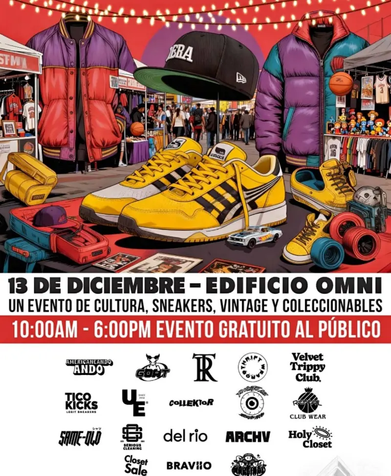 Que hacer hoy en Costa Rica: Evento gratuito con sneakers, ropa vintage, coleccionables y cultura urbana en el Edificio OMNI.