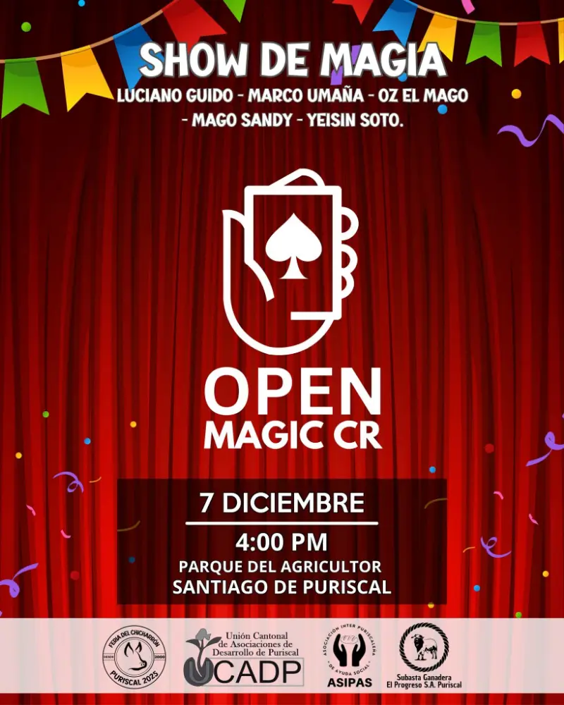Que hacer hoy en Costa Rica: Espectáculo gratuito de magia en la Feria del Chicharrón Puriscal 2025 el 7 de diciembre a las 4:00 p.m.