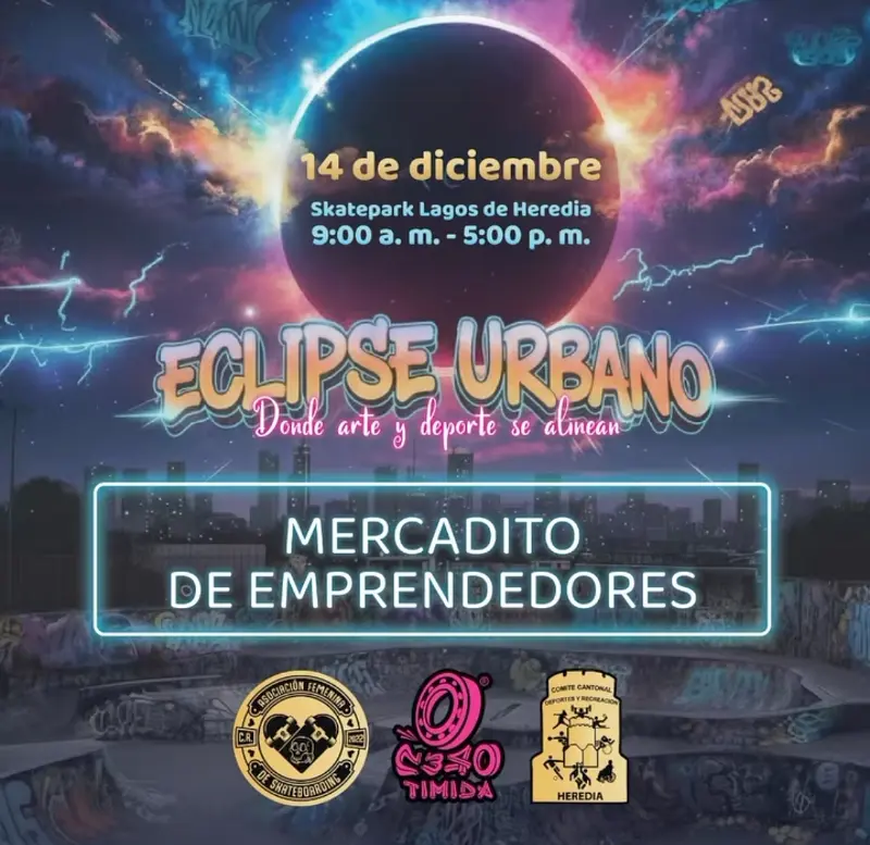 Que hacer hoy en Costa Rica: Mercadito de emprendedores durante el Eclipse Urbano en el Skatepark Lagos de Heredia.
