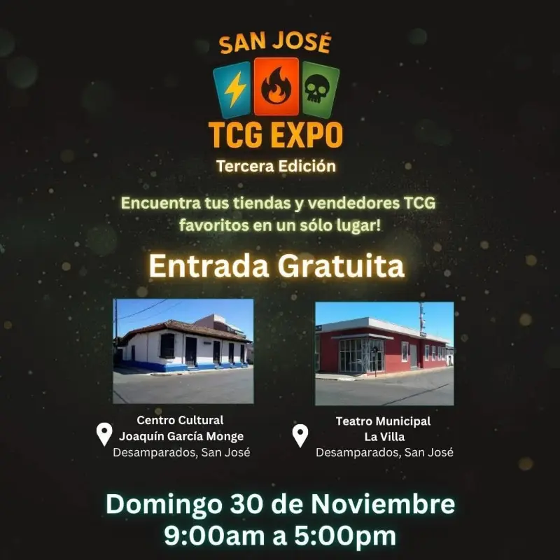 Expo gratuita con tiendas, torneos y vendedores TCG en dos sedes simultáneas en Desamparados.