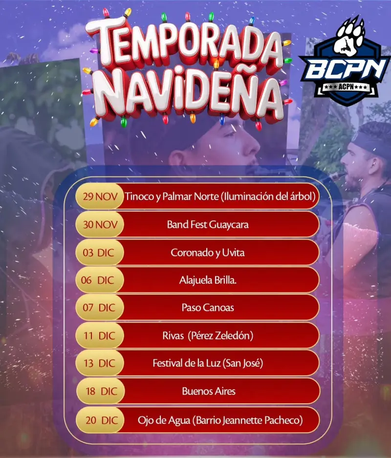 Que hacer hoy en Costa Rica: La Banda Comunal de Palmar Norte presenta su gira navideña con actividades y presentaciones en diferentes comunidades.