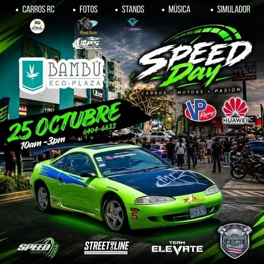 Encuentro de autos y motores en Bambú Eco‑Plaza con exposición de vehículos y la presencia del Eclipse de Brian Oconner, el 25 de octubre.