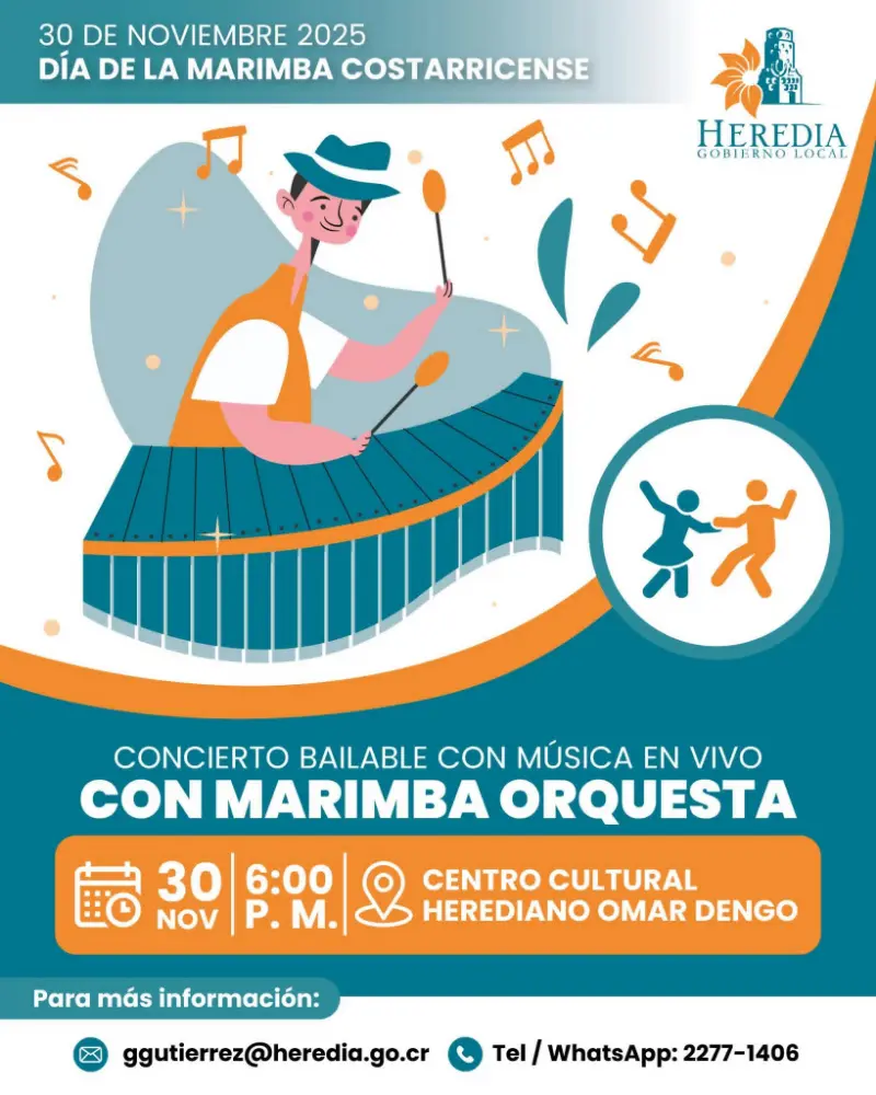 Celebración con música en vivo de marimba orquesta en el Centro Cultural Herediano Omar Dengo.
