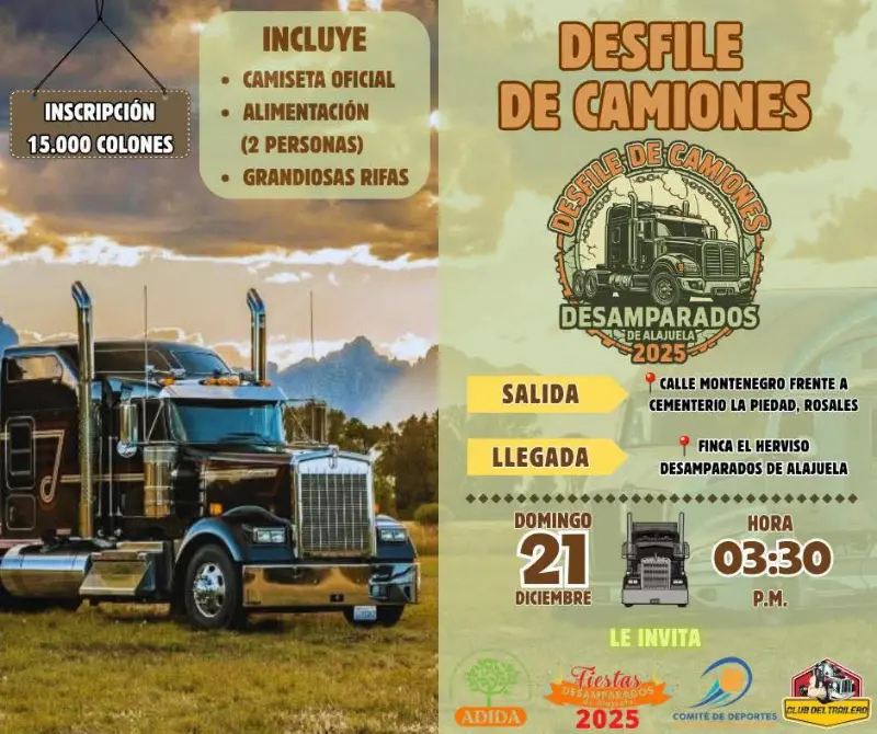 Que hacer hoy en Costa Rica: Desfile de camiones con salida en Rosales y llegada en Finca El Hervizo, con inscripción y actividades especiales.