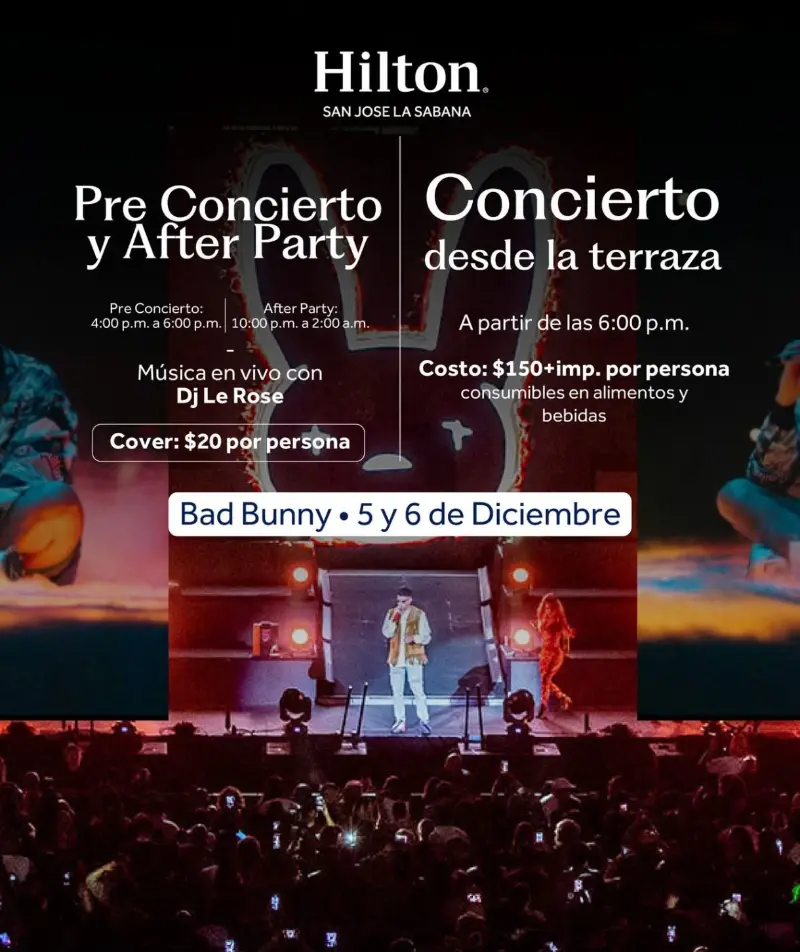 Experiencia especial del concierto de Bad Bunny con pre show, after party y vista desde la terraza.