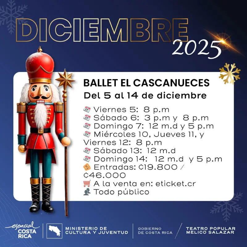 Que hacer hoy en Costa Rica: El clásico navideño regresa al Teatro Popular Melico Salazar con funciones del 5 al 14 de diciembre.