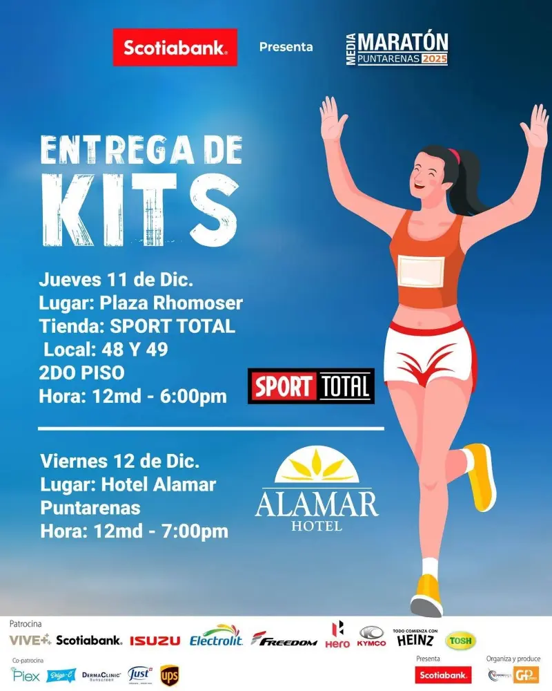 Que hacer hoy en Costa Rica: Carrera atlética en Puntarenas con salida en el Paseo Marítimo de Caldera y categorías de Media Maratón y 10K.