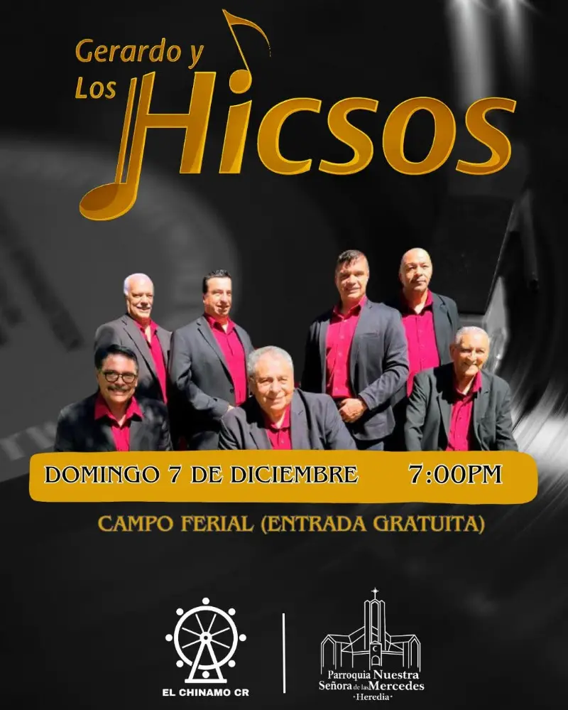 Que hacer hoy en Costa Rica: Gerardo y Los Hicsos se presentan este domingo 7 de diciembre en el campo ferial con entrada gratuita.