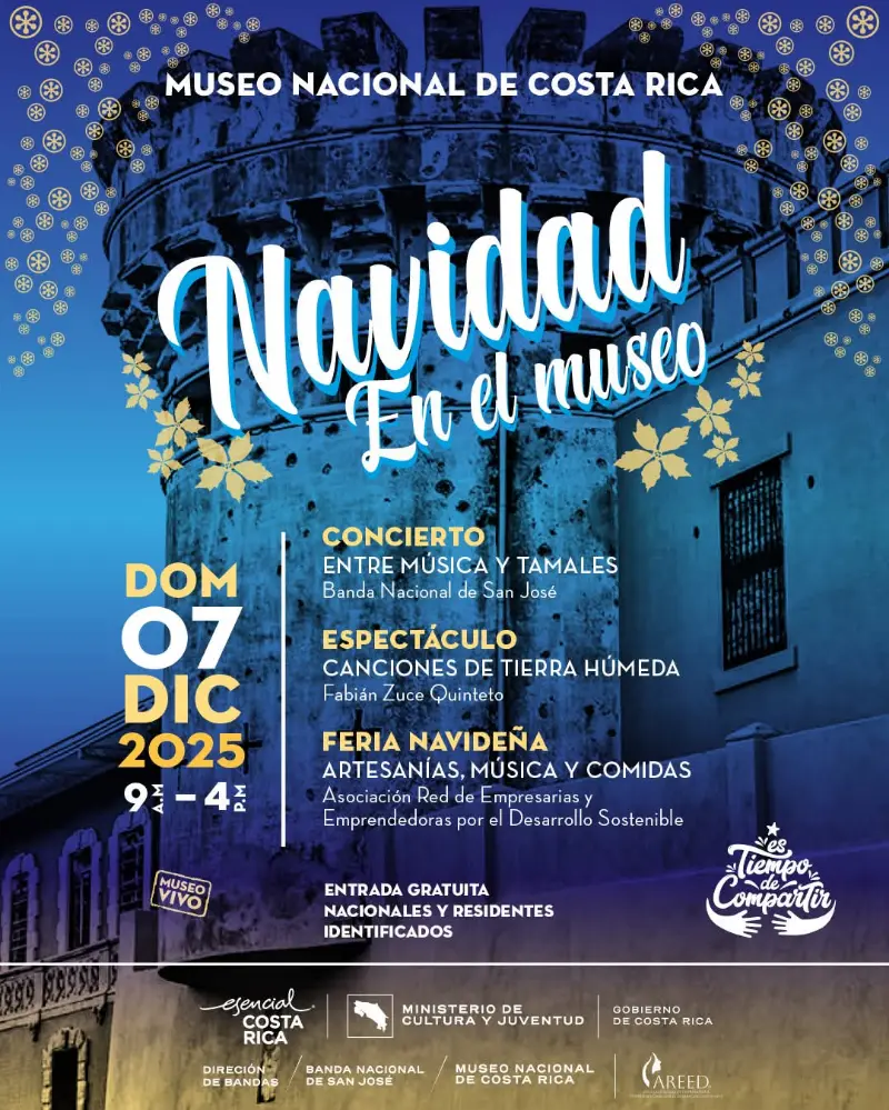 Que hacer hoy en Costa Rica: Festival navideño con feria, concierto y espectáculo artístico en el Museo Nacional de Costa Rica.